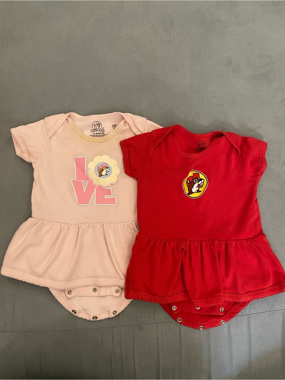 Girls Peplum One-Piece Bodysuits - Pink & Red
